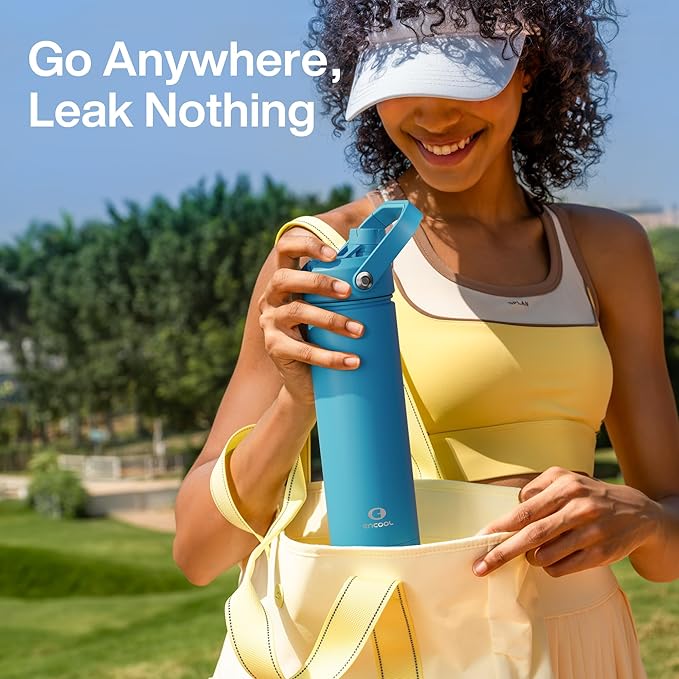 Insulated Water Bottle with Straw Stainless Steel Water Bottle, Leak-Proof, BPA-Free, Double Wall Vacuum Keeps Cold for 24 Hours for Sports, Travel, School (18 oz, Azure Blue)
