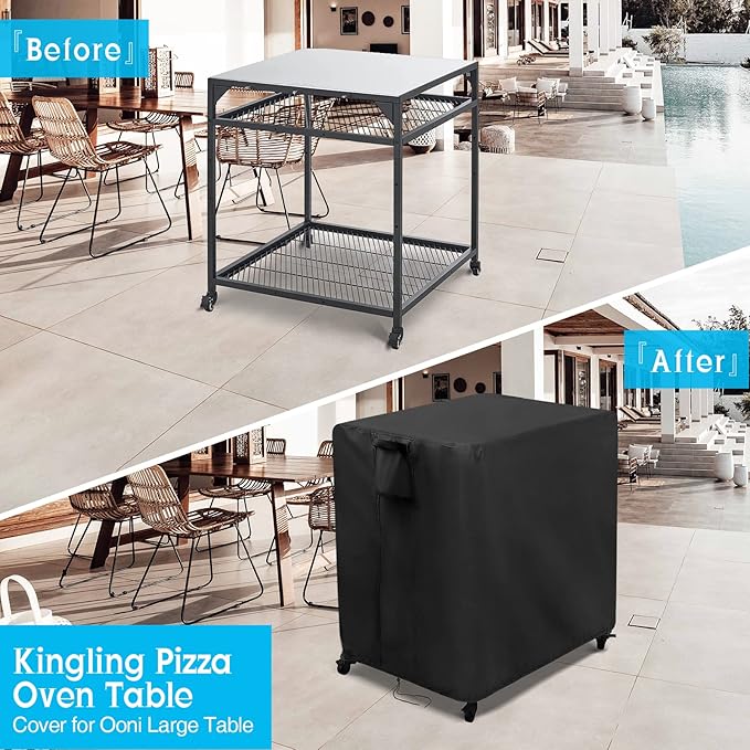 Kingling Outdoor Pizza Oven Table Cover for Ooni Large Table, Waterproof Outdoor Grill Prep Table Cover Pizza Oven Stand Cover - 36''L x 32''W x 31''H(Black)