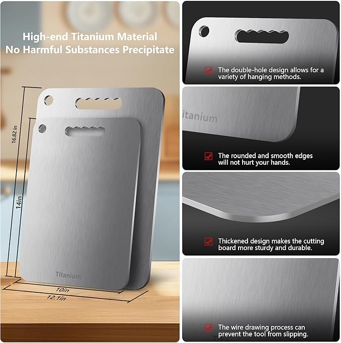 Titanium Cutting Board Ultra-Lightweight,Non-Toxic,Food-Grade Pure Titanium Cutting Boards for Kitchen Dishwasher Safe Double Sided High - End Chopping Board for Meat Vegetable Fruit