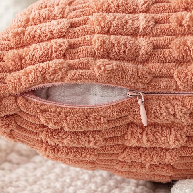 MIULEE Pack of 2 Corduroy Decorative Euro Sham Throw Pillow Covers 22x22 Inch Soft Boho Striped Pillow Covers Modern Farmhouse Home Decor for Summer Sofa Living Room Couch Bed Coral