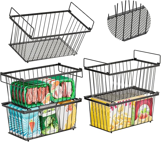 5 Pack Stackable Deep Freezer Organizer Bins ,Upgraded Bottom Leak-Proof net,Encryption and Hardening , Freezer Organizer Bins for 5 to 7 Cu.FT Small Chest Freezer, Easy Get Bottom Foods
