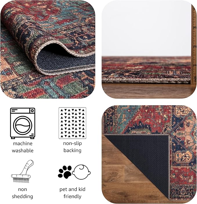 Keen Home Design 4x6 Rug - Machine Washable Area Rug with Non-Slip Backing, Ideal for Living Room, Dining Room, Bedroom - Vintage, Easy Clean, Durable, Low Pile Rug - (4' x 6')