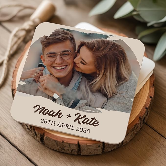 60 Pack Personalized Wedding Coasters, Custom Cardboard Coasters for Drinks with Photo Print and Text, Keepsake Wedding Favors and Gifts for Couples, 4x4 Square, Design 3
