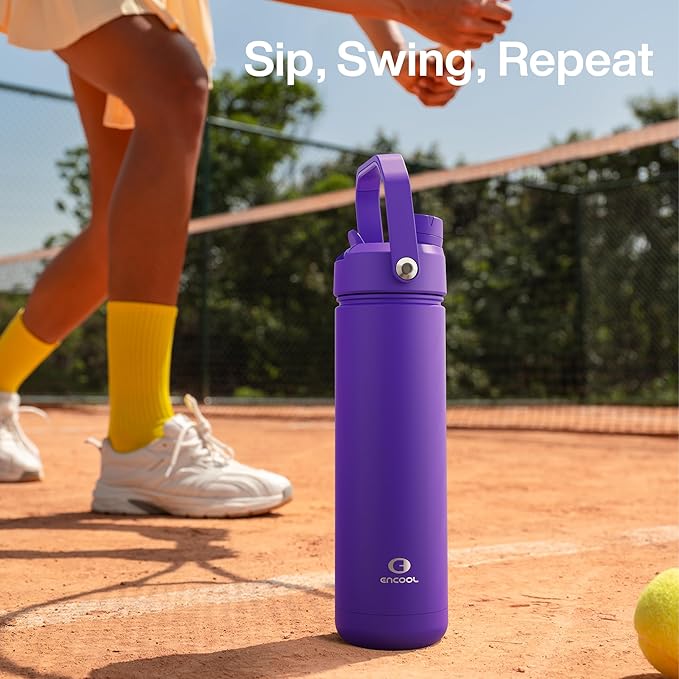 Insulated Water Bottle with Straw Stainless Steel Water Bottle, Leak-Proof, BPA-Free, Double Wall Vacuum Keeps Cold for 24 Hours for Sports, Travel, School (32 oz, Violet)