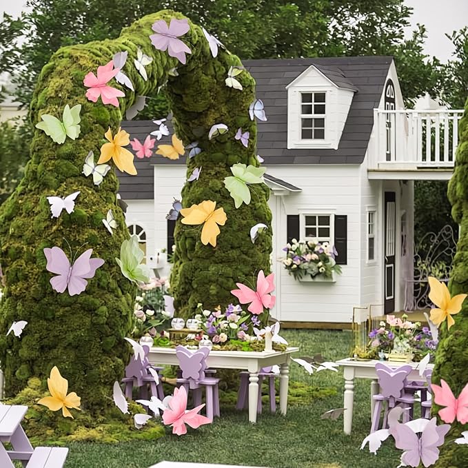 SUNBEAUTY Butterfly Party Decorations, 3D Paper Butterfly Decoration, Hanging Paper Butterfly for Baby Shower Decorations Girls, Women, Paper Flowers for Wall Decoration, Set of 4