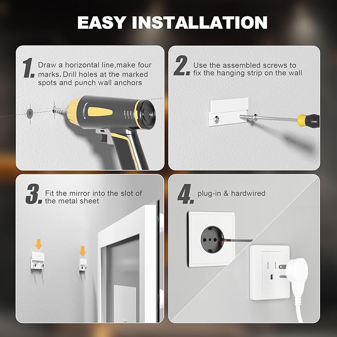 Hasipu LED Bathroom Mirror with Lights, 55" x 36" Hollywood Wall-Mounted Bathroom Mirror with 26 Dimmable Bulbs, 3 Colors Modes, Touch Control, Anti-Fog, Memory Function, Shatter-Proof, ETL Listed