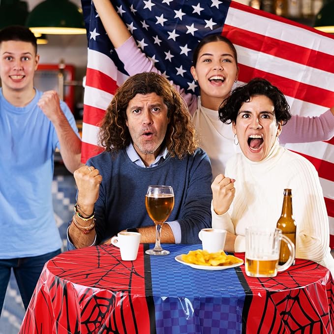 Oudain 5 Pcs Spider Tablecloth 108 x 54 in Red and Blue Plastic Disposable Table Covers City Web Theme Birthday Party Decorations Large Table Cloths for Party Indoor Outdoor (Classic)