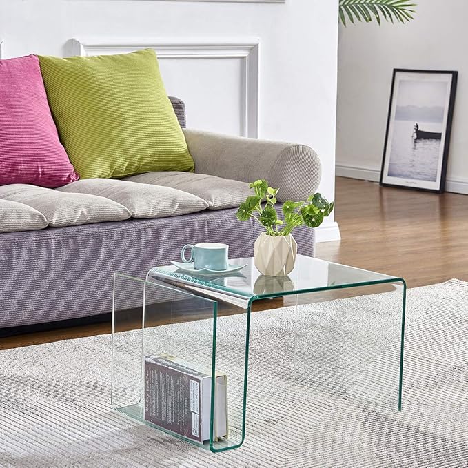 Glass Nightstand,Side Table,S-Shaped End Table for Living Room,Bedside Table for Bedroom (Clear)