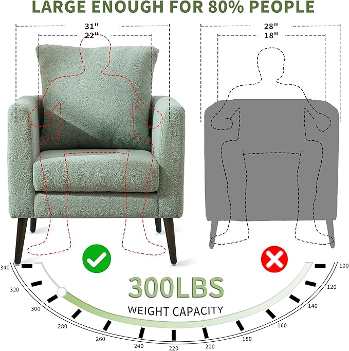 Barrel Accent Chair with Back Pillow, Large Teddy Upholstered Armchair with Solid Wood Legs Modern Reading Chairs for Living Room Bedroom