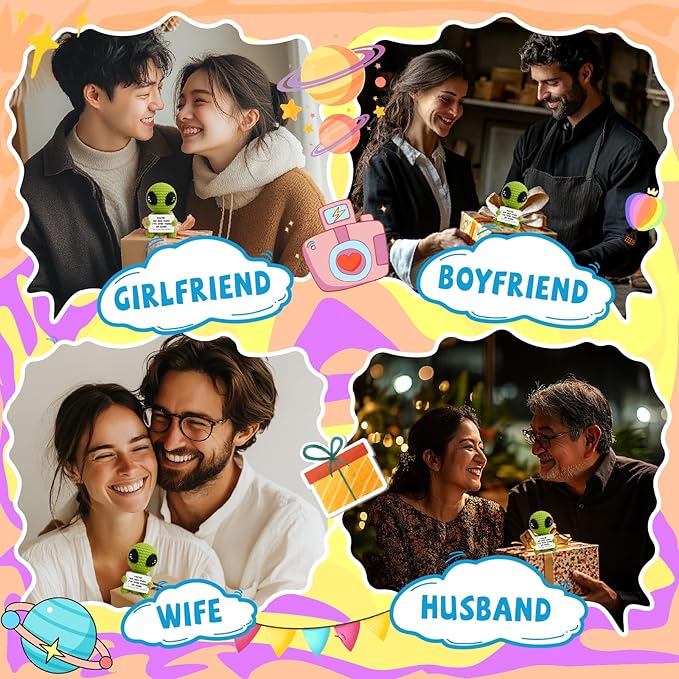 Unique Crochet Alien Decor Gift for Boyfriend, Girlfriend, Anniversary, Valentine's Day, Birthday, Christmas Funny Romantic Gifts for Him Her to My Love Presents