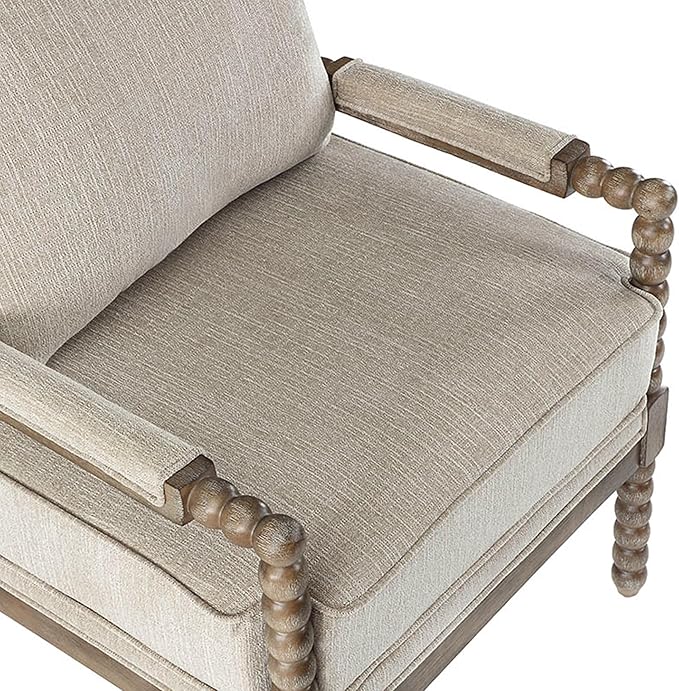 DUHOME Linen Fabric Spindle Accent Chair with Wood Frame,Modern Accent Chairs with Padded Spring Seat and Brushed White Base for Living Room Bedroom Farmhouse Home Office Belcony