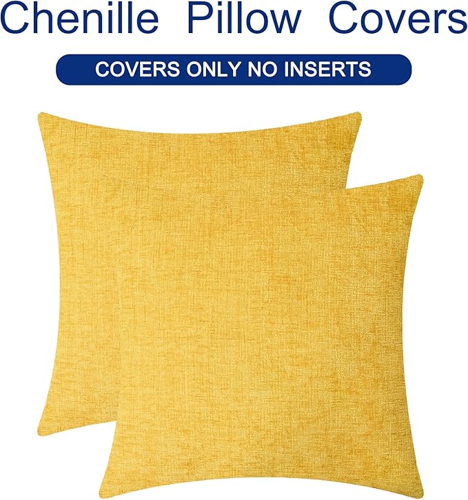 CaliTime Throw Pillow Covers Decorative 26 X 26 Inches Pack of 2 Cozy Chenille Cushion Cases for Couch Sofa Bed Living Room Home Mustard Yellow