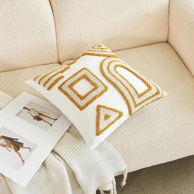 HOdo Home 2PCS Pillow Covers-Throw Pillow Cover,Tufted Boho Jacquard Pillow Covers,Farmhouse Decorative Pillow Cover,Pillow Cases for Couch,Sofa,Bed,Chair,Living Room,Home Decor(18x18inch )