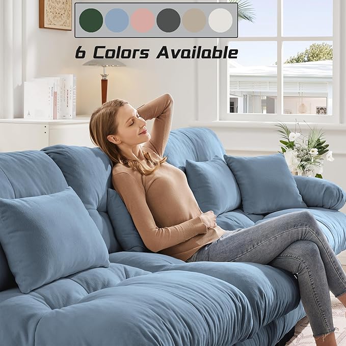 Modular Sectional Sofa, Comfy Cloud Couch 4 Seater Couch with Ottoman, Sectional Couches for Living Room, Modern Chenille L Shaped Couches, Sleeper Deep Seat Sofa with Throw Pillows, Blue