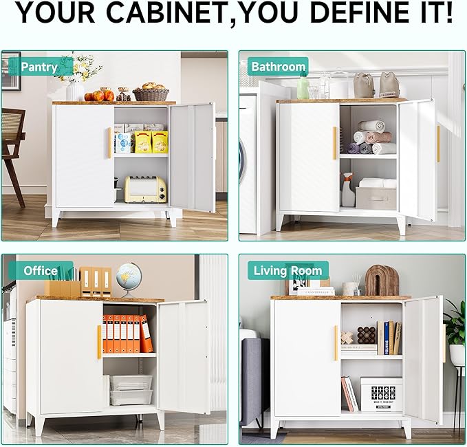 SISESOL White Storage Cabinet with Doors and Shelves,30 inch Small Pantry Cabinet Sideboard with Leg,Accent Cabinets with Storage,Side Floor Cabinets for Home,Kitchen,Coffee Bar,Dining/Living Room
