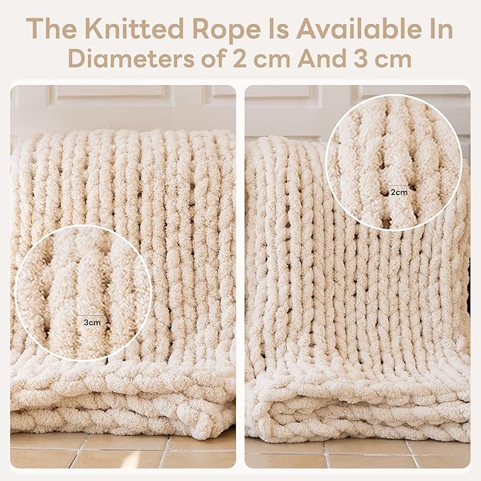 Chunky Knit Blanket - Luxury Soft Cozy 61 * 79 Bold Throw Blanket,100% Woven Blanket Rope Knot Throw Blanket for Couch, Sofa, Home Decor, Gift - Machine Washable(Cream)