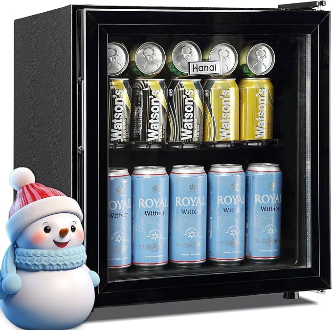 WANAI Mini Fridge Cooler 60Cans Beverage Refrigerator Glass Door Beverage Cooler for Beers Wine Juicer Adjustable Shelves LED Lights for Home, Office or Bar