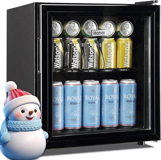 WANAI Mini Fridge Cooler 60Cans Beverage Refrigerator Glass Door Beverage Cooler for Beers Wine Juicer Adjustable Shelves LED Lights for Home, Office or Bar