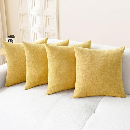 CaliTime Throw Pillow Covers Decorative 18 X 18 Inches Pack of 4 Cozy Chenille Cushion Cases for Couch Sofa Bed Living Room Home Gold