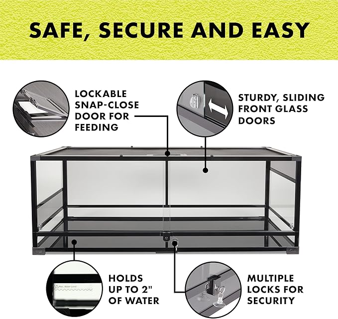 Zilla QuickBuild Reptile 65 Gallon Glass Terrarium Habitat with Sliding Door For Geckos, Snakes, Lizards, Frogs, Turtles, and Tortoises, 48" x 18" x 18"