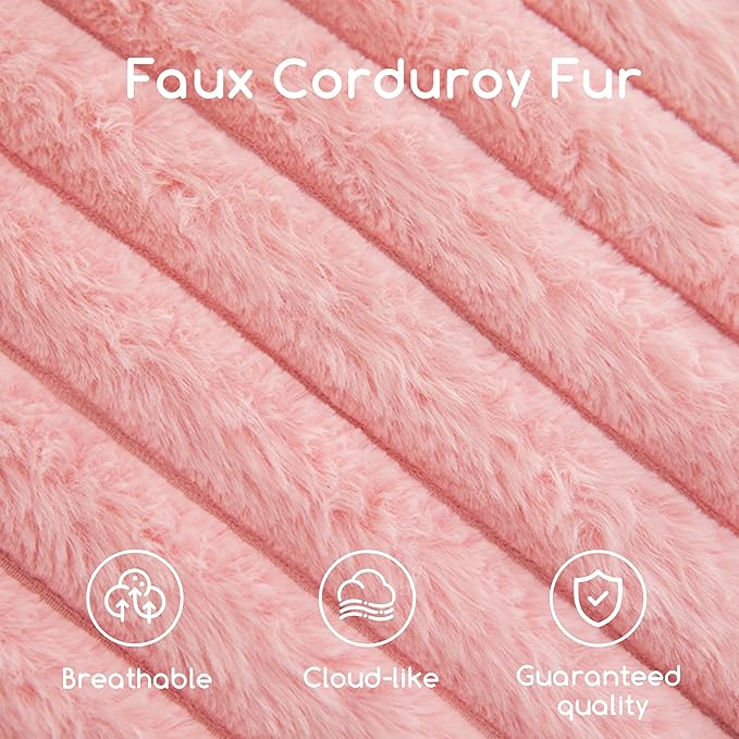 HIGOGOGO Round Stuffed Pouf Ottoman, Stripe Faux Fur Poufs with Foam Chunk Filling, Furry and Fluffy Pouf Foot Stool Storage Ottoman, 26 X 18 Floor Poufs Foot Rest for Living Room, Pink