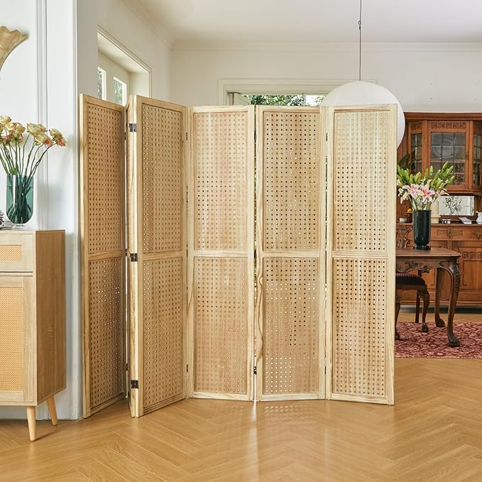 Room Divider Freestanding Folding Pegboard Privacy Screen | 6-Panel Display Stand for Jewelry, Craft Shows, Retail | Natural Wood, Portable & Space-Saving Design
