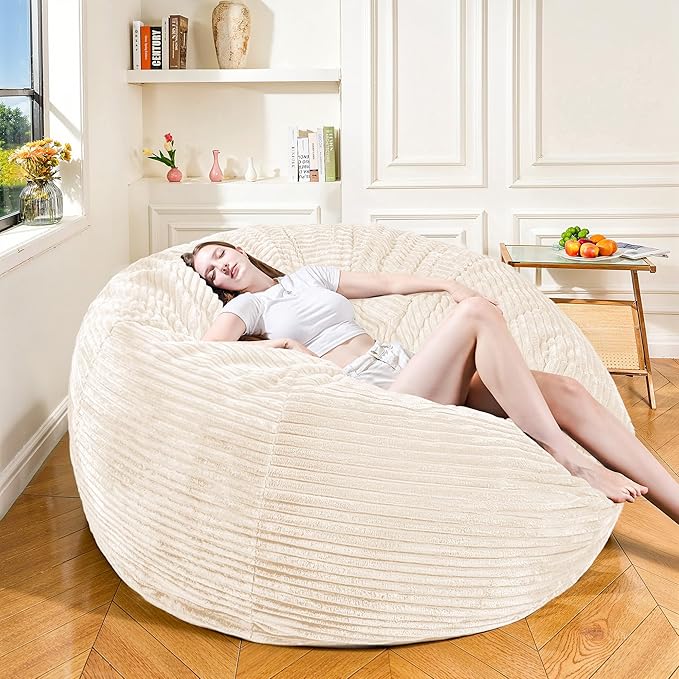 Large Bean Bag Chair, 5FT Giant Beanbag Chairs with Memory Foam Filled, Bean Bag Chairs for Adults, Ultra Soft Lazy Sofa for Living Room Bedroom (White)