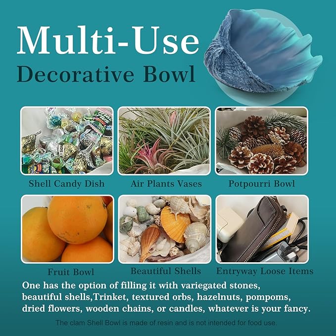 Extra Large Clam Shells Decorative Bowl-Caribbean Blue Sea Shells Decorative Storage Bowls for Coastal Beach theme house table centerpiece decorations & Nautical decor for coffee table-12.4"-1PC