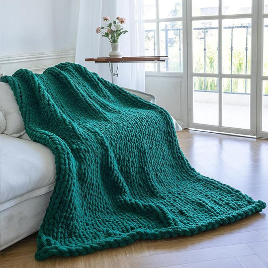 Chunky Knit Blanket - Luxury Soft Cozy 60 * 80 Throw Blanket,100% Woven Blanket Rope Knot Throw Blanket for Couch, Sofa, Home Decor, Gift - Machine Washable(Blackish Green)