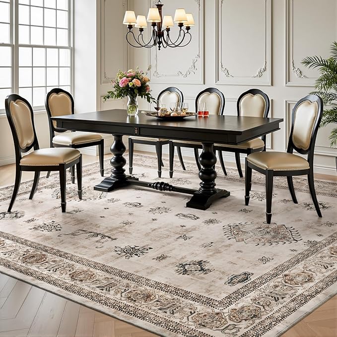 AMOAMI-Vintage Area Rug 8X10 Brown Rugs for Living Room-Soft Living Room Rug Non Slip Rugs for Bedroom Carpet Machine Washable Rug for Dining Room Bedside Office Room Decor