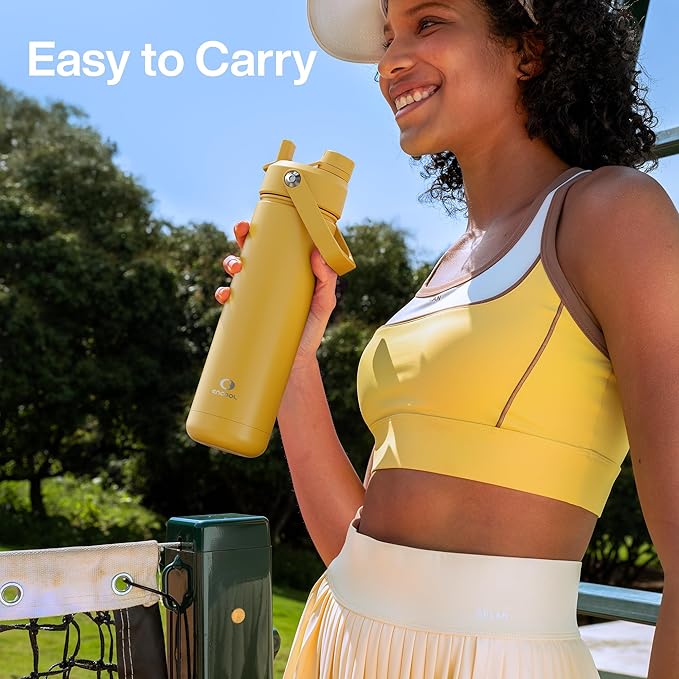 Insulated Water Bottle with Straw Stainless Steel Water Bottle, Leak-Proof, BPA-Free, Double Wall Vacuum Keeps Cold for 24 Hours for Sports, Travel, School (26 oz, Elfin Yellow)