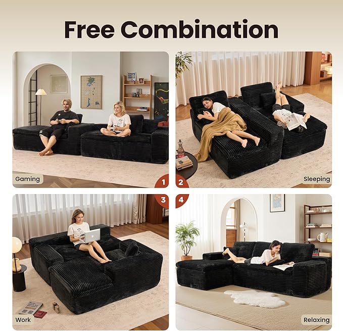 ovios 105” Modular Sectional Sofa with Thicken Seat Cushion, Cloud Couch with Deep Seat, Modern L-Shape Sofas Couches with Chaise,Upholstered Couches for Living Room Bedroom,Black