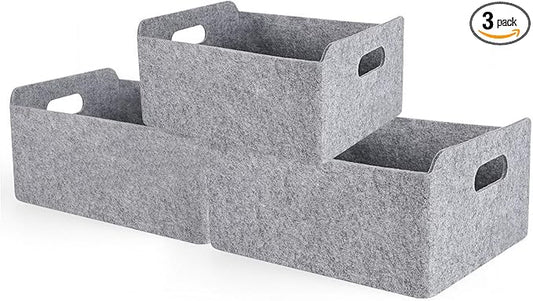 Welaxy Storage Baskets Collapsible Felt Storage bin Foldable Shelf Drawers Organizers Bins organizie Box with Handles for Kids Toys pet Toy Books Clothes Makeup Junk organise (Gray x 3)