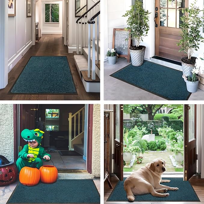 Mibao Front Door Mat, Dirt Trapper Welcome Mat for Outdoor Indoor, Non-Slip Waterproof Doormat, Durable Machine Washable Low Profile Entry Rug for Back Door Outside Patio Porch, 48" x 36", Blue