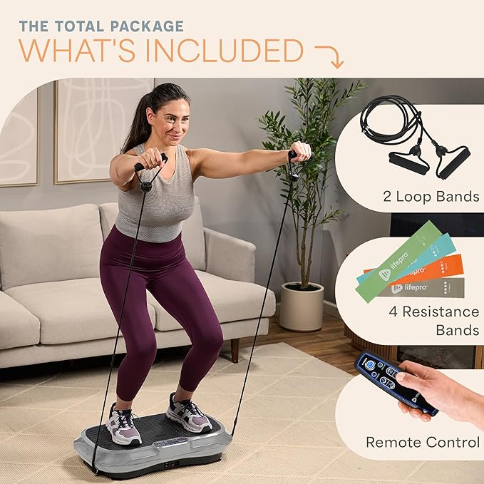 Lifepro Waver Vibration Plate Exercise Machine – High-Intensity Vibration for Muscle Activation, Full-Body Workout Vibrating Platform with Loop Bands, Fitness Equipment for Strength Toning & Fat Loss