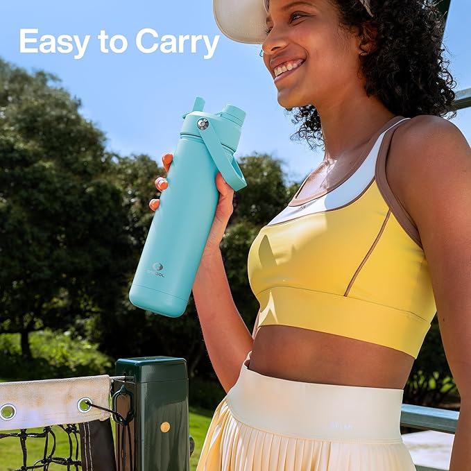Insulated Water Bottle with Straw Stainless Steel Water Bottle, Leak-Proof, BPA-Free, Double Wall Vacuum Keeps Cold for 24 Hours for Sports, Travel, School (32 oz, Aquamarine Blue)