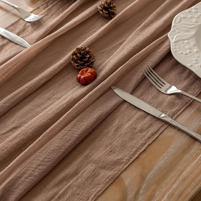 6pcs Nude Gauze Rustic Cheesecloth Table Runner 120 Inch 10 FT for Wedding Baby Shower Bridal Shower Birthday Engagement Garden Outdoor Party Long Sheer Boho Decorations