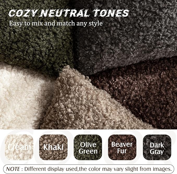 Foindtower Set of 2 Curly Teddy Wool Pillow Covers Decorative Boucle Textured Lumbar Throw Pillow Faux Fur Sherpa Pillowcases Sheepskin Fuzzy Cushion Case for Sofa Bedroom Car 12"x20" Dark Gray