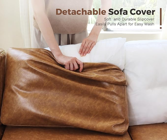 64.6" Faux Leather Loveseat Sleeper Sofa Bed with Storage Seat, Modern Modular Sectional Couch Deep Seat with Reversible Chaise 2-Seat Brown for Apartment, Living Room, Bedroom