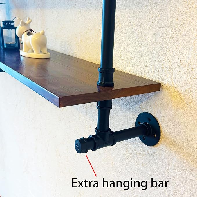 Industrial Pipe Wall Shelves Pipe Shelving with Real Wood Plank,70 Inches Floating Shelves for Wall Farmhouse Pipe Book Shelves Dark Brown 2 Tier for Kitchen,Living Room Decor and Bar Shelving