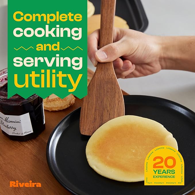 Riveira Teak Wooden Spoons for Cooking Set of 3 – Natural Teak Wooden Cooking Utensils, Wooden Spatula, Wooden Spoon - Premium Quality Wooden Utensil Set for Non-Toxic Cooking