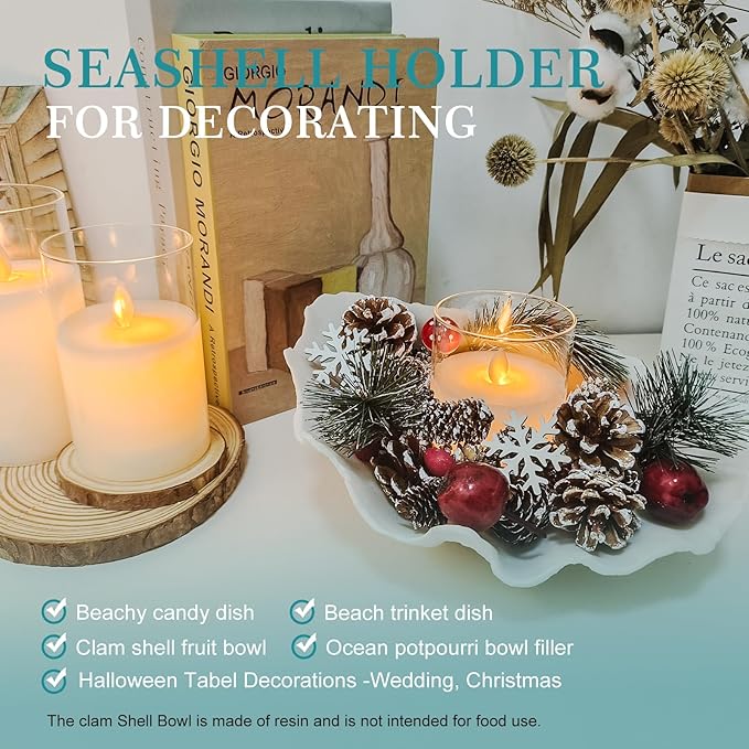 Accessoryway Large White Sea Shells Decorative Bowl Resin Clam Shell Bowl Beach Decorations for Home Coastal Beach Decor Decoration Storage Bowls & Home Office Nautical Themed Party Decor -10.2"-1PC