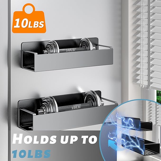 6 Pack Magnetic Spice Rack for Refrigerator, Black Magnetic Shelf for Kitchen Organizer and Storage, Mini Organizers for Oven and Fridge with 6 Hooks