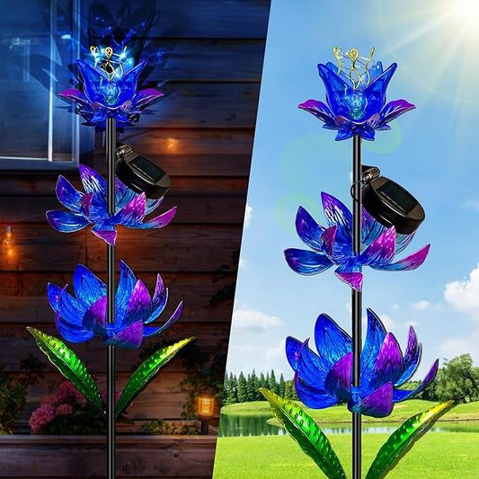 Solar Wind Spinner Outdoor, 63 Inch Metal Wind Spinner Yard Art with LED Lights, Three-Layer Flower Design Pinwheels for Yard and Garden Decor, Solar Garden Decor