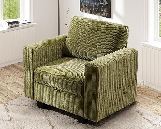 38.5 Oversized Accent Chair with Storage Green Corduroy, Single Modern Accent Sofa Chair with Arms for Apartment Living Room (21" Deep Seat)