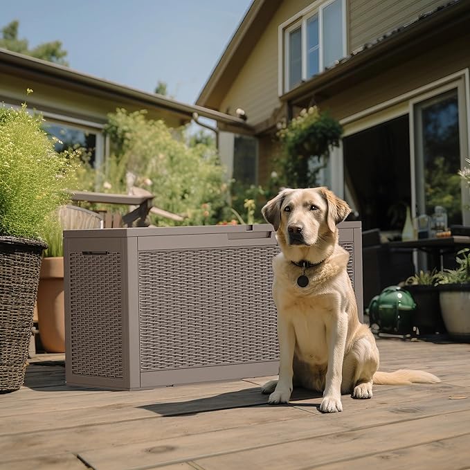 Vixzen 100 Gallon Waterproof Deck Box – Outdoor Storage Organizer for Patio & Garden,Grey