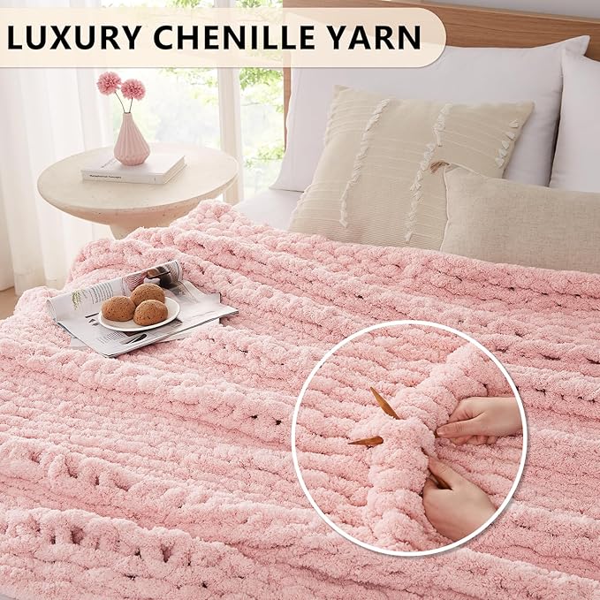 L'AGRATY Chunky Knit Blanket Throw - Soft Chenille Yarn Throw Blanket 40x50: Handmade Thick Cable Knit Crochet Blanke - Large Knit Blanket Chunky Rope Knot Throw Blanket for Couch Sofa Bed Home Decor