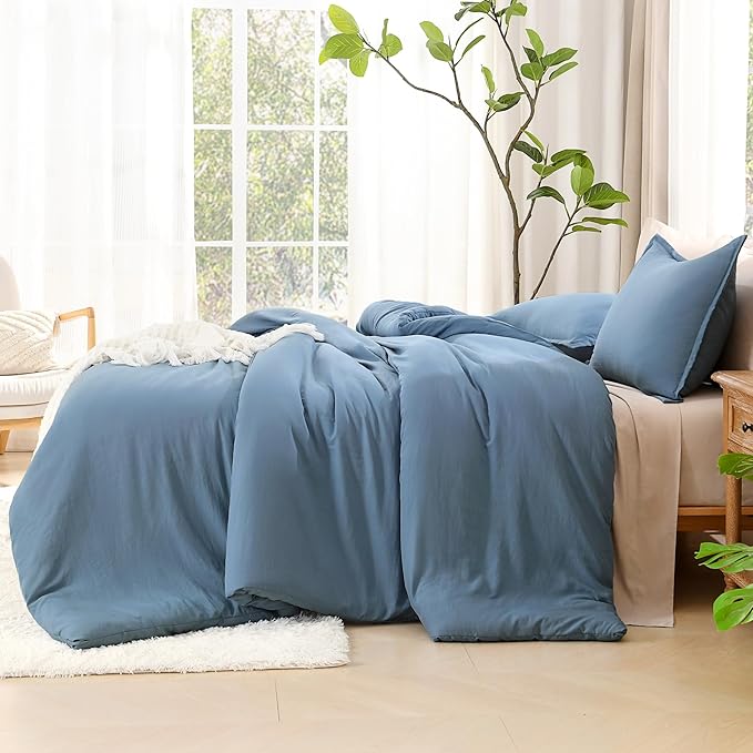 Litanika King Comforter Set Grayish Blue, 3 Pieces Lightweight Solid Bedding Comforter Set, All Season Fluffy Bed Set (104x90In Comforter & 2 Pillowcases)