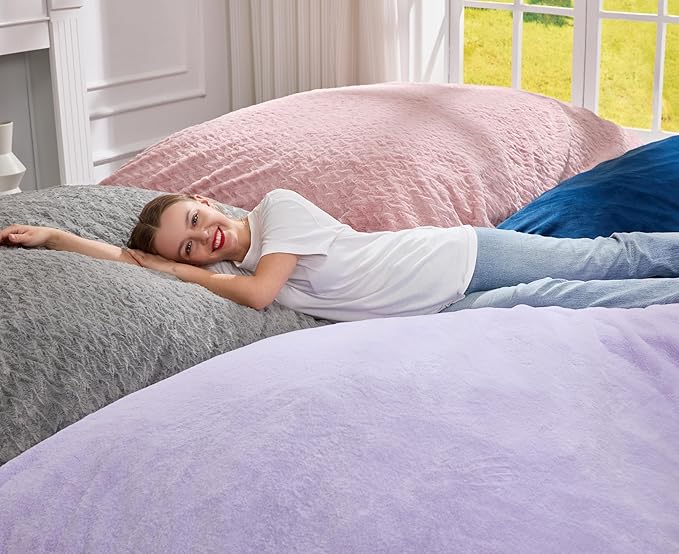 Hobestluk 3 in 1 Bean Bag Chair Giant Bean Bag Chairs for Adults with Velvet Cover Convertible Bean Bag Floor Cushion with Machine Washable Cover for Living Room (Velvet Grey)