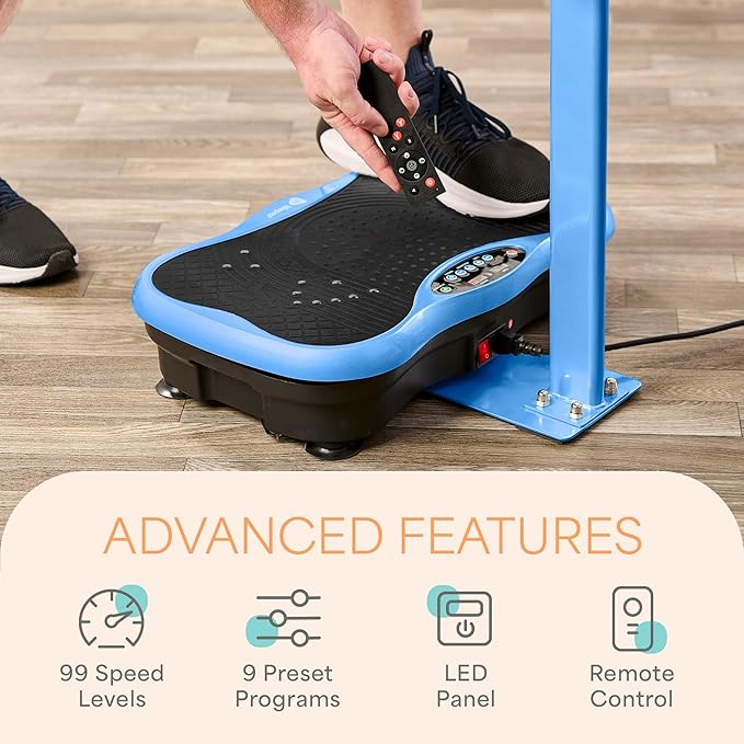 Lifepro TrimLite Vibration Plate Exercise Machine with Handlebars – Whole Body Vibration Platform for Lymphatic Drainage & Weight Loss – 99 Speed Levels, Bluetooth Speaker, Resistance Bands & Remote